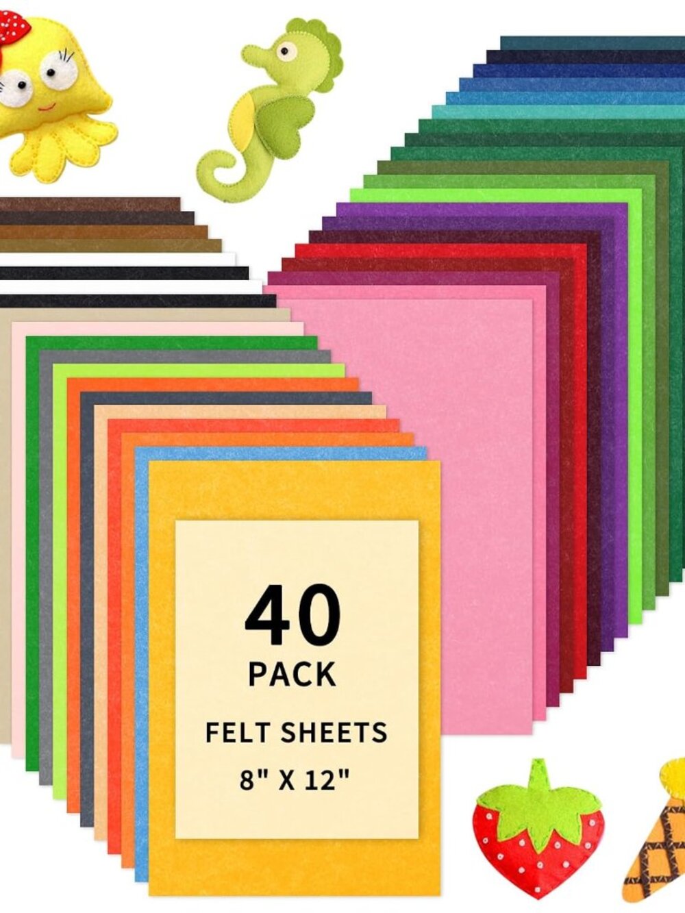 Felt Sheets for Crafts, 40pcs 8x12 Craft Sheets, Assorted Colors